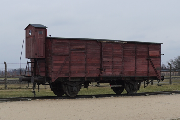 Auschwitz Birkenau virtual tour – train car on the ramp at the Holocaust memorial site