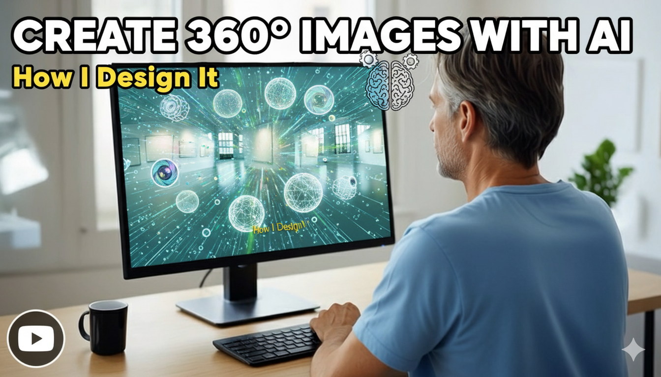 AI-generated 360 image of a virtual gallery created with Midjourney and Photoshop